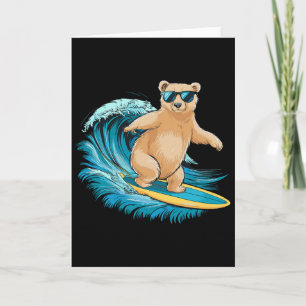 Tarjeta Oso Grizzly Surfista Playa Verano Tabla De Surf Su