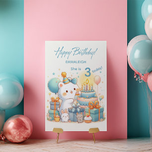 Tarjeta Oso Kawaii Adorable Cumpleaños para 3 Años 