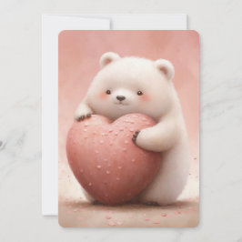 Tarjeta Oso lindo abrazando un corazón rosado