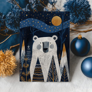 Tarjeta Oso Lindo Foto de Navidad Invernal Nórdica