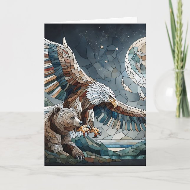 Tarjeta Oso marrón y una luna llena de águila | Cumpleaños (Anverso)