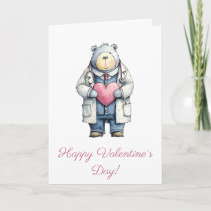 Tarjeta Oso Médico Arte de Corazón de San Valentín