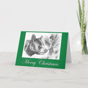 Tarjeta Oso negro y un árbol de Navidad