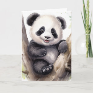 Tarjeta Oso Panda de Cumpleaños en el Árbol