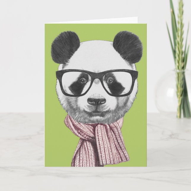 Tarjeta Oso Panda Listo para el Invierno (Anverso)