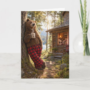 Tarjeta Oso Papá de cumpleaños relajándose en el bosque co