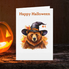 Tarjeta Oso Pardo Caprichoso Sombrero de Bruja Negra Hallo
