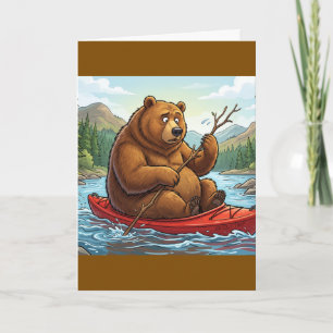 Tarjeta Oso Pardo Divertido en Kayak Dibujo Animado