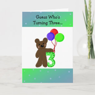 Tarjeta Oso Pequeño Cumpliendo Tres Años