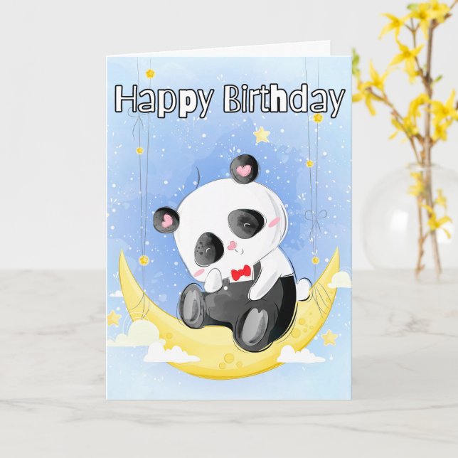 Tarjeta Oso pequeño y somnoliento de Panda | Cumpleaños (flor amarilla)