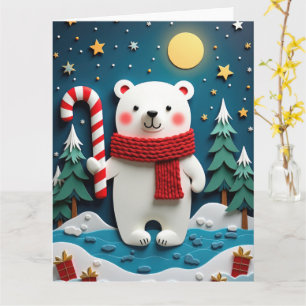 Tarjeta Oso Polar Acogedor en Navidad en un País de Ensueñ