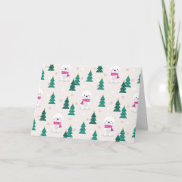 Tarjeta Oso Polar Adorable Y Árbol De Navidad