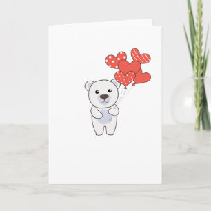 Tarjeta Oso Polar Animales Lindos Con Corazones Globos Par