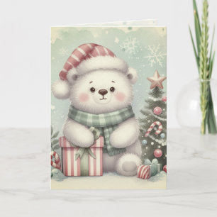 Tarjeta Oso Polar Ártico de Navidad Vintage Nostálgico