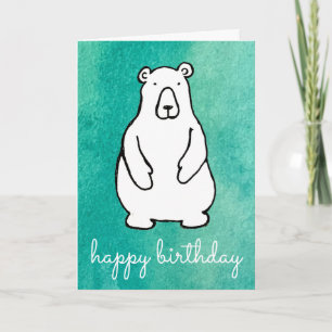 Tarjeta Oso Polar Blanco Dibujo Animado Divertido Cumpleañ