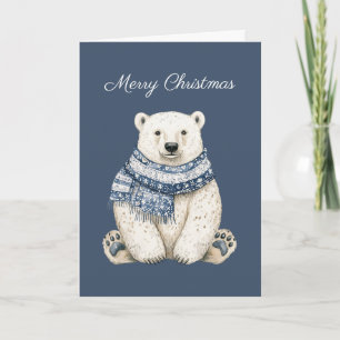 Tarjeta Oso Polar Blanco Navidad Azul