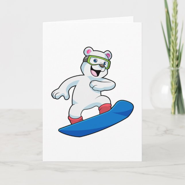 Tarjeta Oso polar como snowboarder con snowboard (Anverso)
