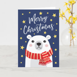 Tarjeta Oso polar con bufanda Feliz Navidad