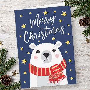 Tarjeta Oso polar con bufanda Feliz Navidad