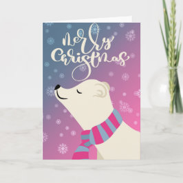 Tarjeta Oso polar con bufanda - Feliz Navidad