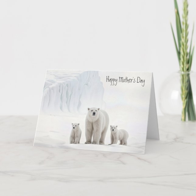 Tarjeta Oso polar con cachorros para el día de la madre (Anverso)