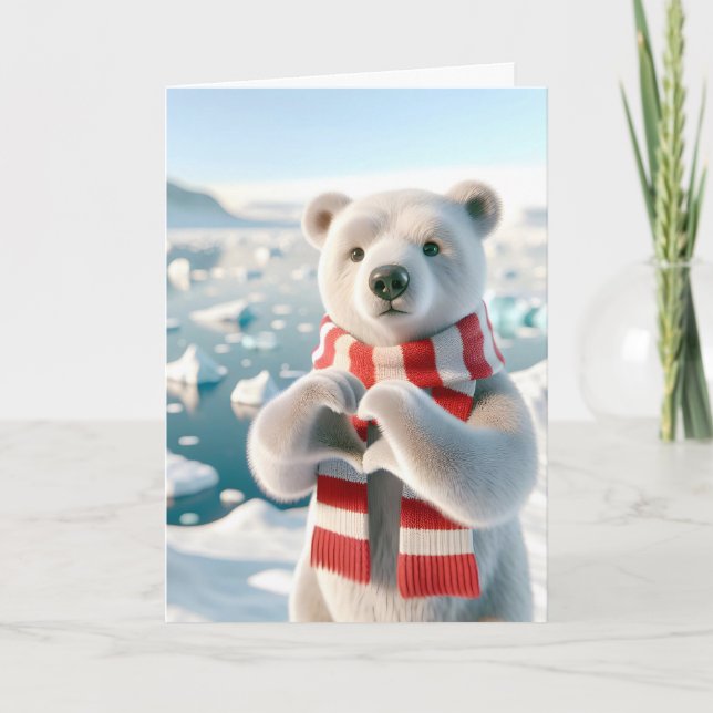 Tarjeta Oso polar con garras formando un corazón (Anverso)