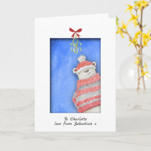 Tarjeta Oso Polar Con Muérdago Navidad