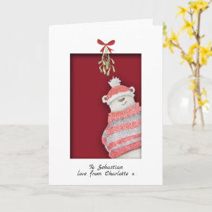 Tarjeta Oso Polar Con Navidades Mistleto