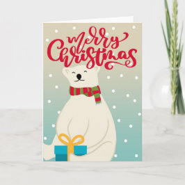 Tarjeta Oso polar con regalo de vacaciones - Feliz Navidad