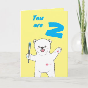 Tarjeta Oso Polar Cute Artista Pequeño Doblado Niños Cumpl