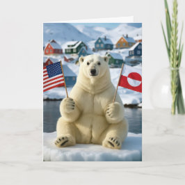 Tarjeta Oso Polar de Cumpleaños Banderas de Groenlandia y