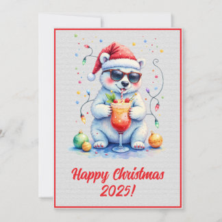 Tarjeta Oso Polar de Navidad Digital Personalizado Cóctel 