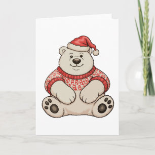 Tarjeta Oso Polar De Navidad Sombrero De Santa Temporada D