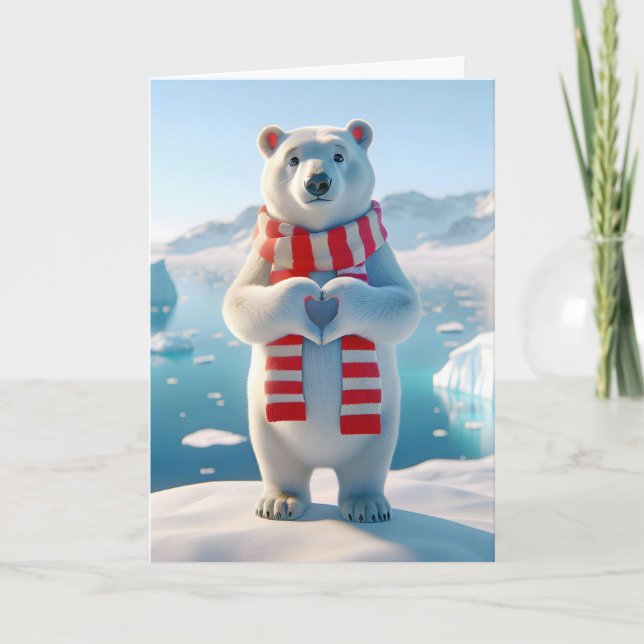 Tarjeta Oso Polar de San Valentín con patas formando un co (Anverso)