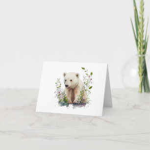 Tarjeta Oso Polar en BLANCO de flores