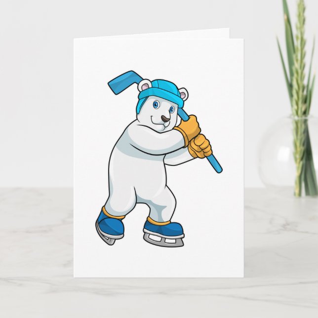 Tarjeta Oso polar en hockey sobre hielo con palo de hockey (Anverso)