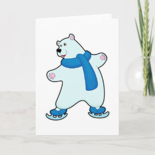 Tarjeta Oso polar en patinaje sobre hielo con bufanda
