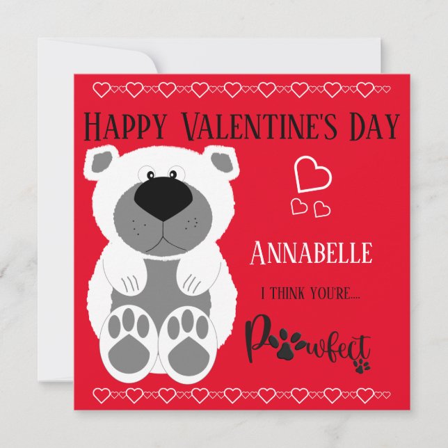 Tarjeta Oso Polar Personalizado Adorable Corazones Feliz D (Anverso)