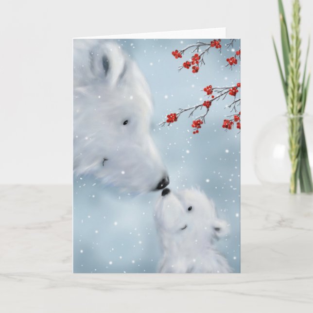 Tarjeta Oso Polar y Cachorro Adorable, Feliz Navidad (Anverso)