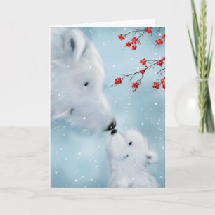 Tarjeta Oso Polar y Cachorro Adorable, Feliz Navidad