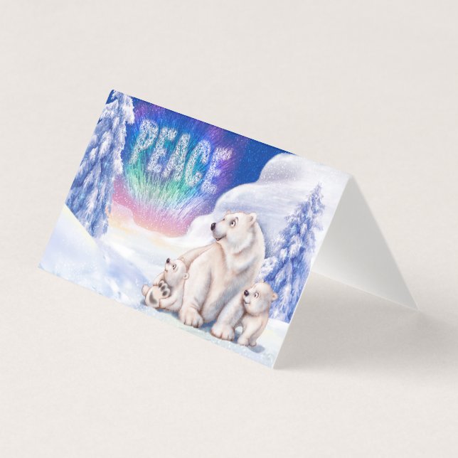 Tarjeta oso polar y cachorros lindo navidad plegable tarje (Anverso)