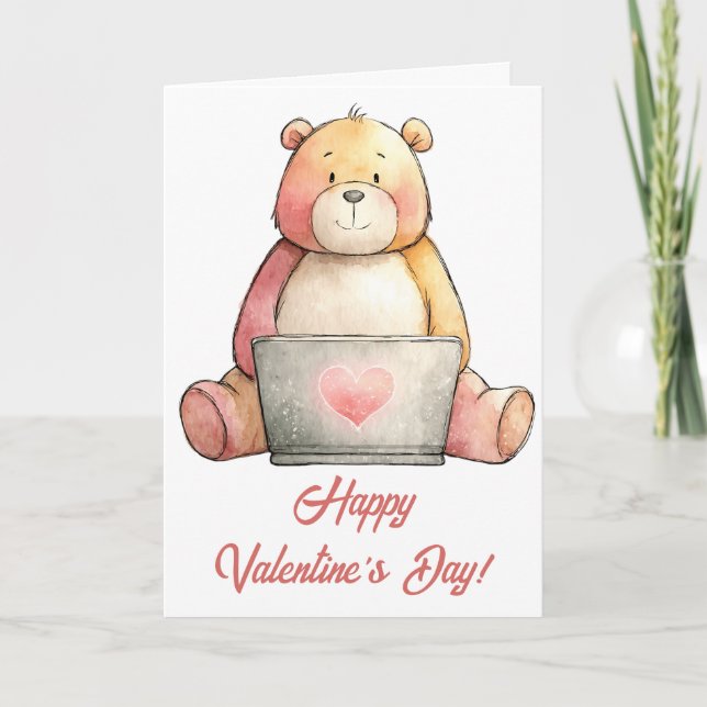 Tarjeta Oso portátil acogedor día de San Valentín (Anverso)