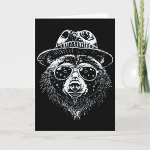 Tarjeta Oso Retro Esquíando Con Gafas De Sol Aventura De M