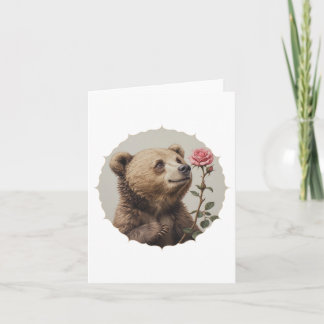 Tarjeta Oso romántico e inspirador con rosa