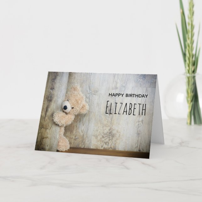 Tarjeta Oso Rústico De Madera Rústica Cute Stuffee Cumplea (Anverso)
