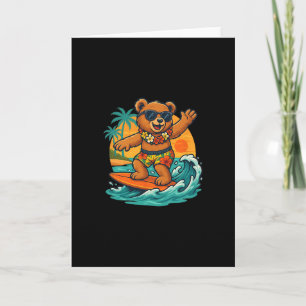 Tarjeta Oso Surfista En La Temporada De Verano Para Amante