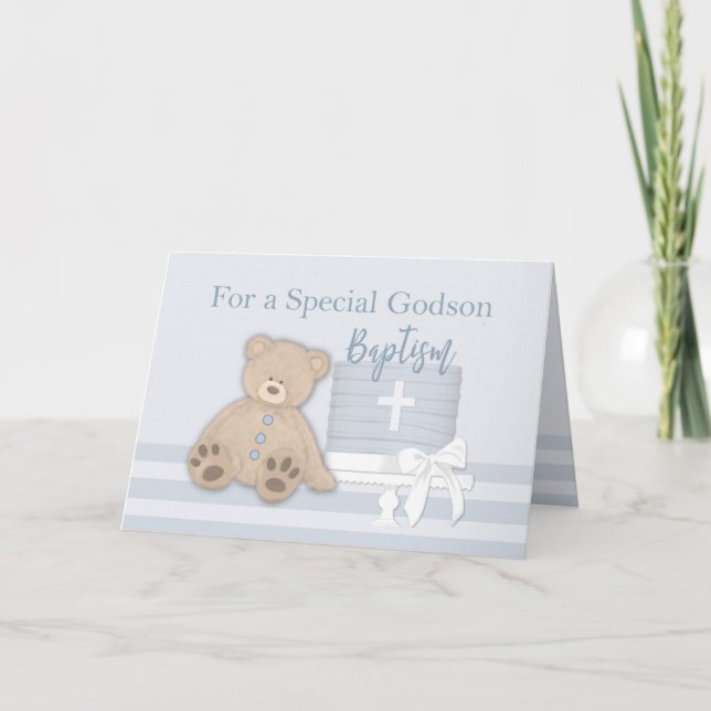 Tarjeta Oso Teddy de Pastel Azul Godson (Anverso)
