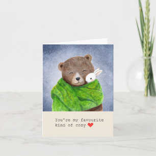 Tarjeta Oso y conejo con bufanda Eres mi favorito Acogedor