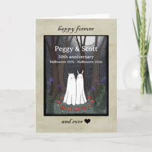 Tarjeta Oso y Conejo Fantasma en el Bosque Halloween Amor