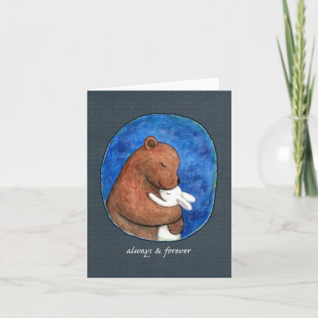 Tarjeta Oso y conejo siempre y para siempre aniversario (Anverso)
